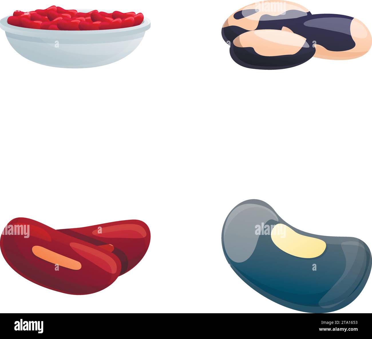 Colored bean icons set cartoon vector. Red and black bean. Legume, food