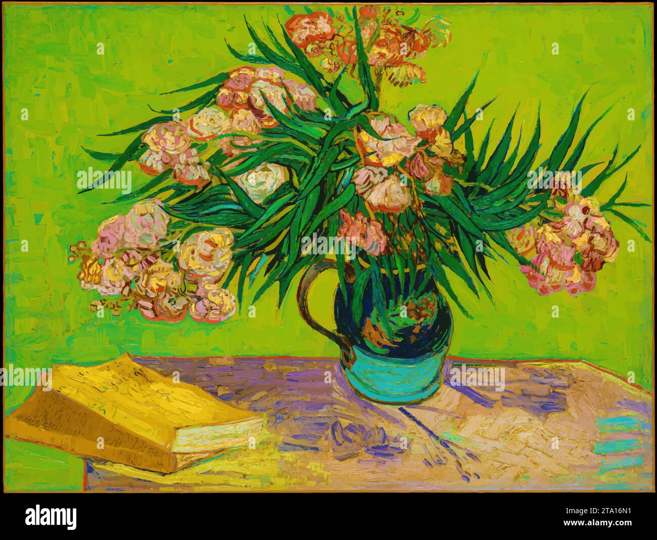Oleanders, 1888 (oil on canvas) by Artist Gogh, Vincent van (1853-90) / Dutch. Stock Vector