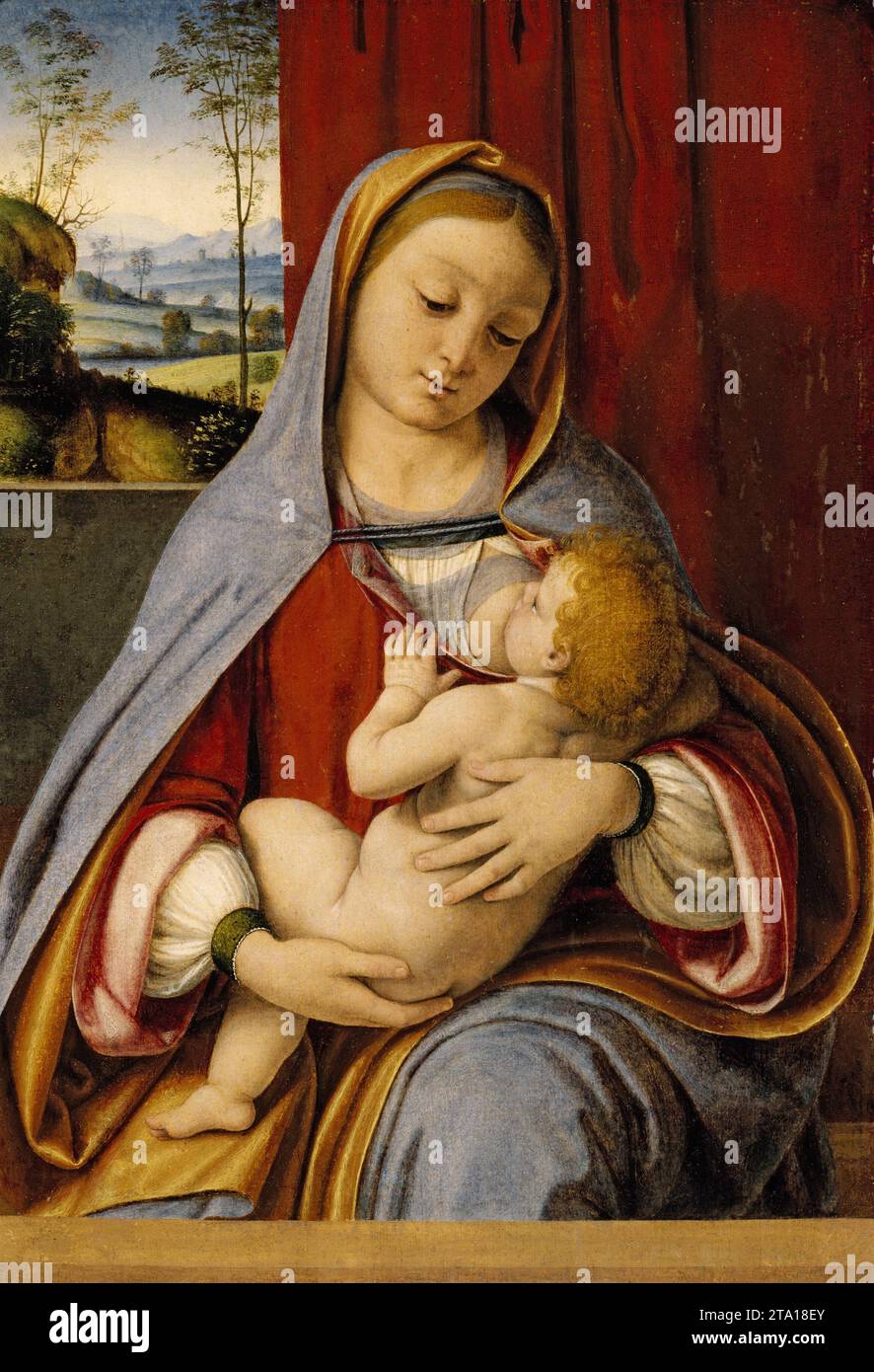 Andrea Solari (1460-1524) painting - Virgin Nursing with Christ Child (Maria Lactens), c. 1500 Stock Photo
