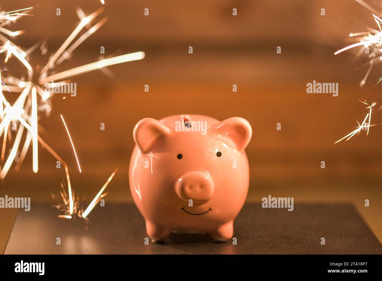 Piggy bank sparkling savings smiling happy savings Stock Photo