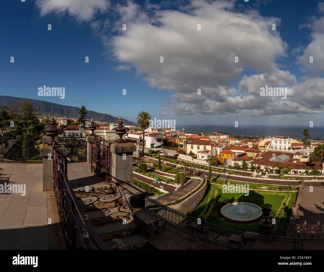 Panoramic garden portrait of the stunning Jardines del Marquesado de la Quinta Roja. La Orotava