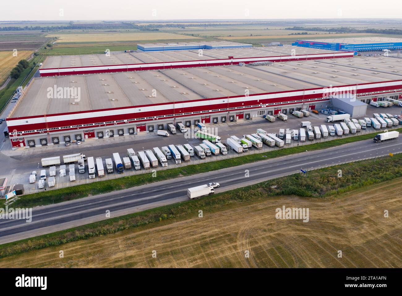 Aerial view of giant logistic center. Stock Photo