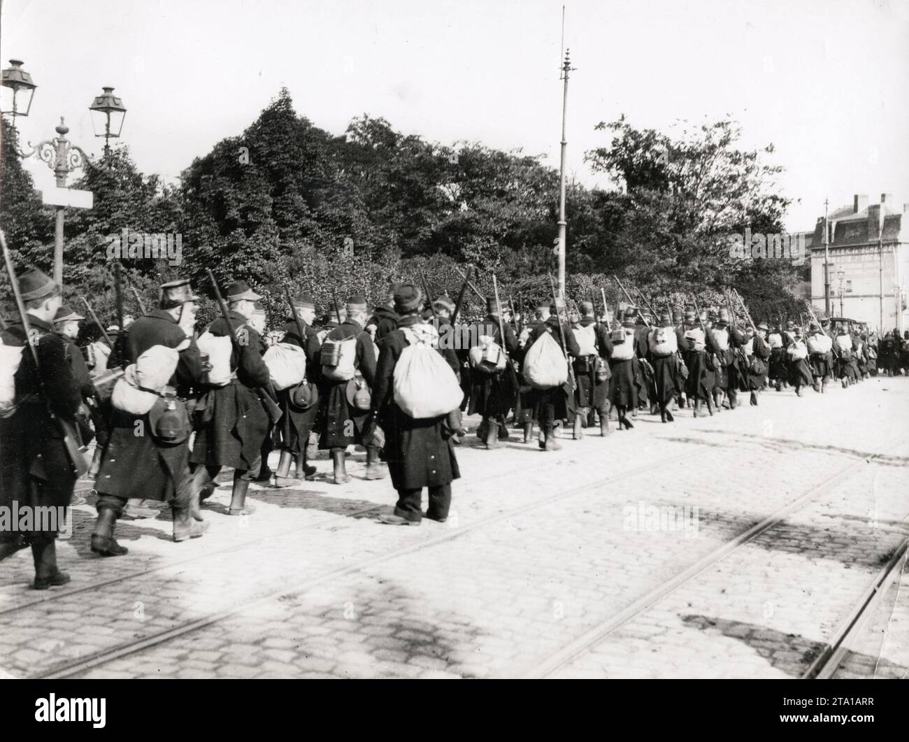 WW1 World War I - Belgian Infantry return from Melle Stock Photo
