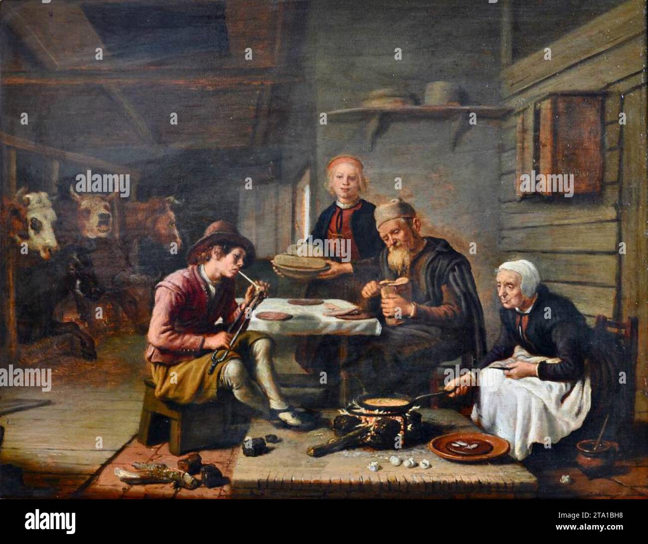 Peasants' Meal at the Stables - by Jan Victors Stock Photo