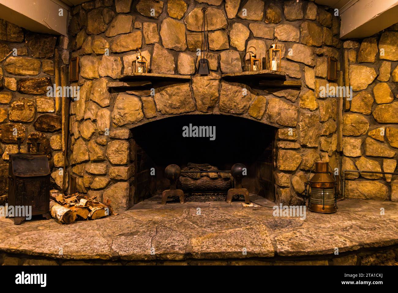 Open fireplace in Earl A. Young's former office at the Weathervane