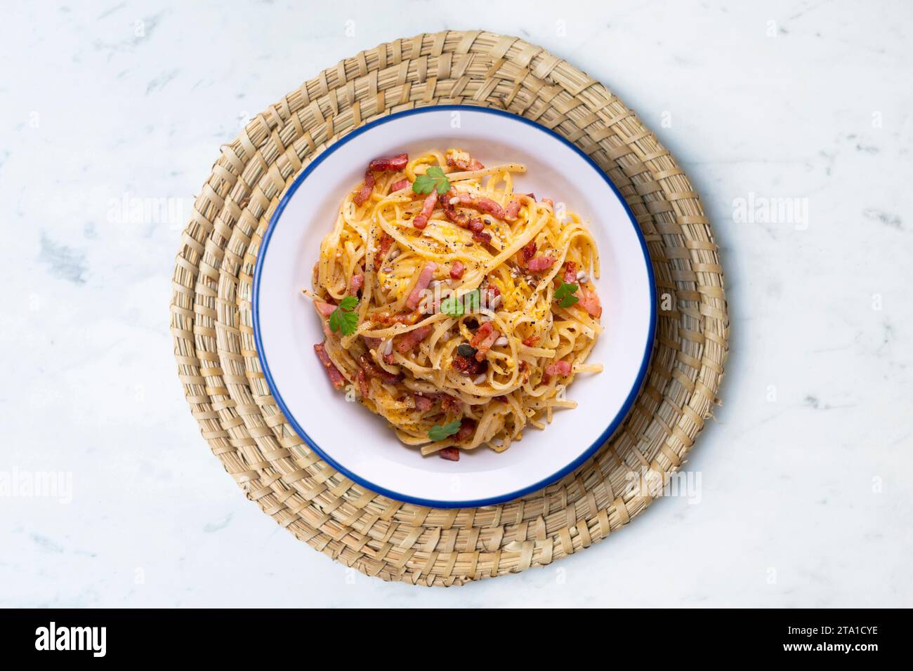 Carbonara pasta. Carbonara is an Italian pasta dish from Rome made with