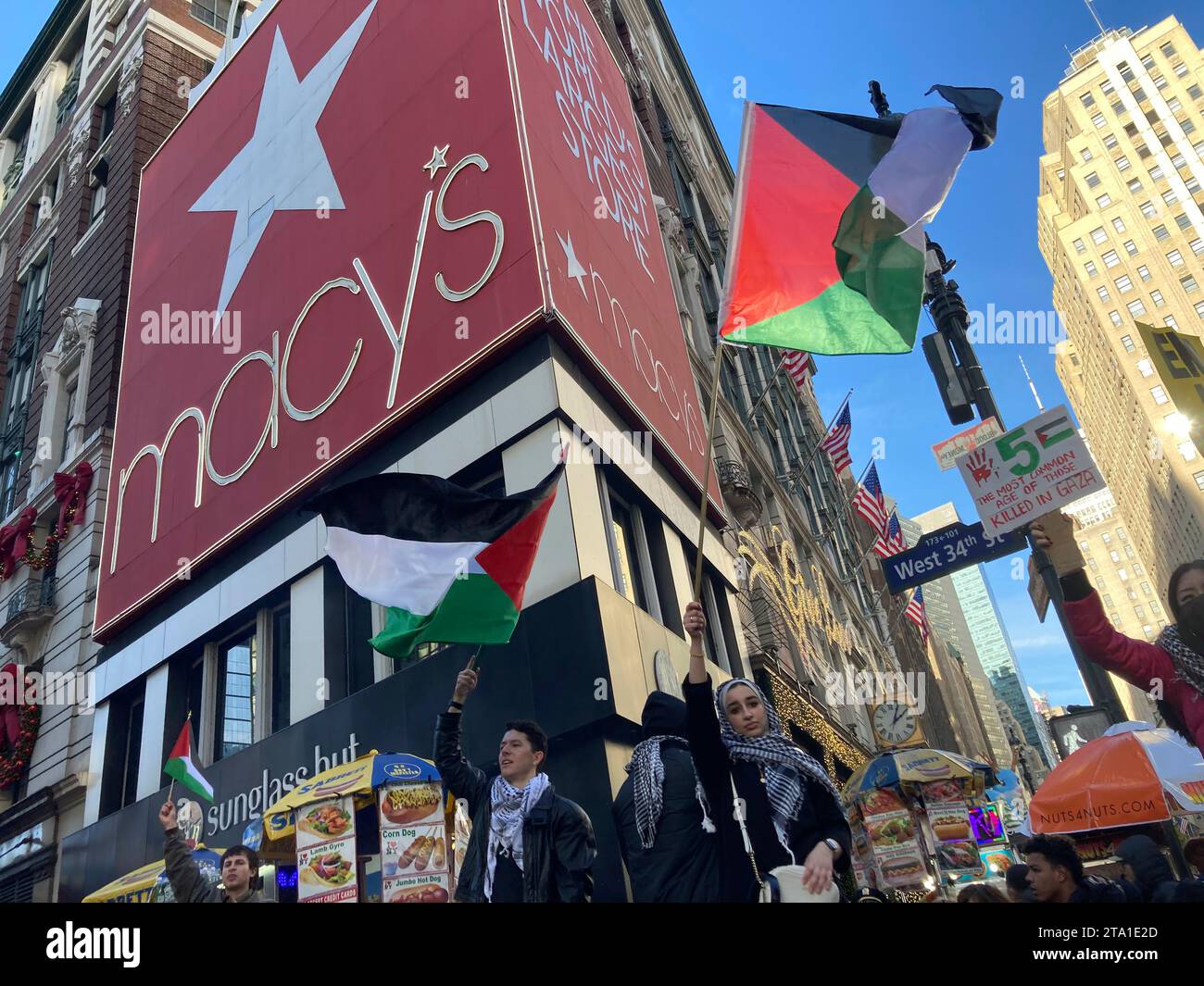Supporters of Palestine rally and march from Herald Square in New York ...