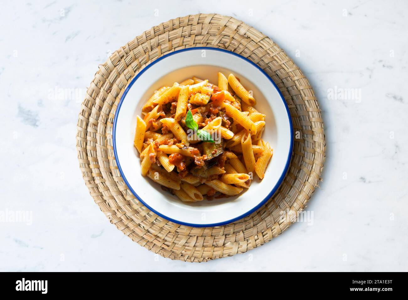 Pasta alla norma traditional italian recipe. Stock Photo