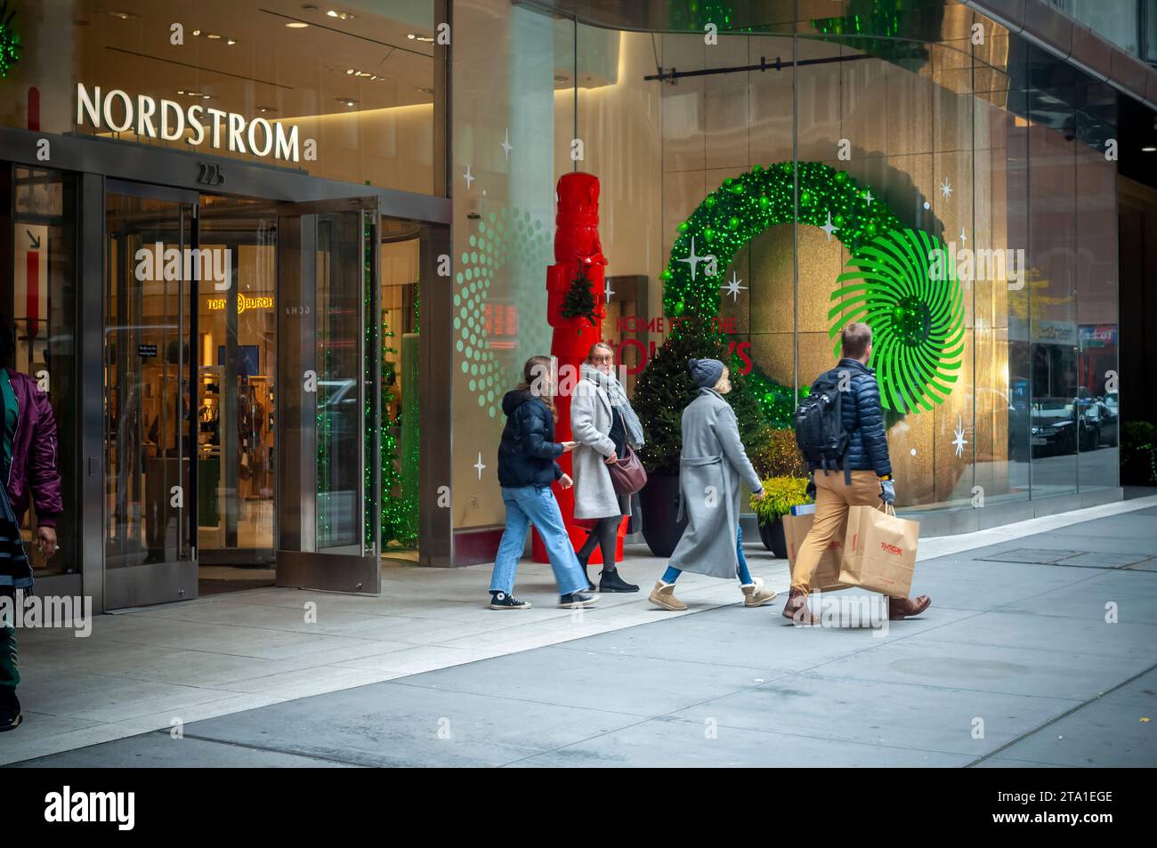 The Nordstrom department store in Midtown Manhattan in New York all gussied up for Christmas on Sunday, November 26, 2023, 2022. (© Richard B. Levine) Stock Photo