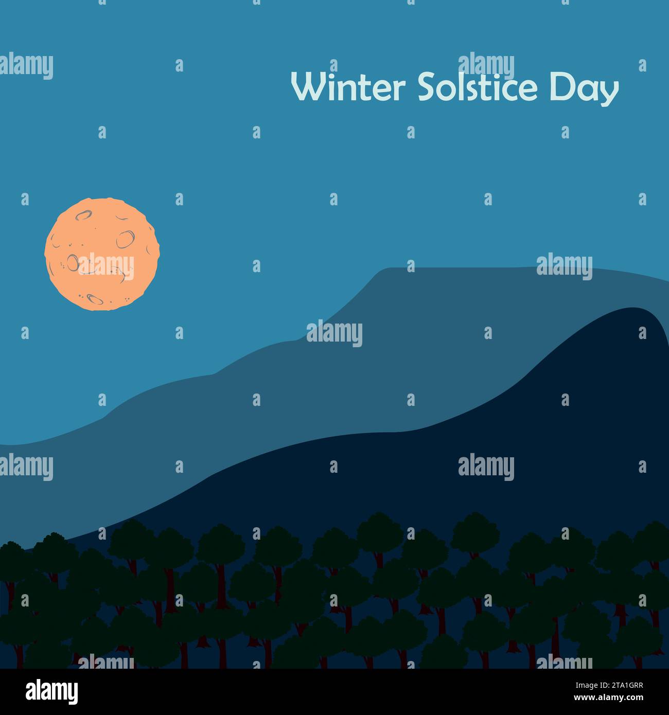 Vector illustration of The longest night in the year. Winter solstice day in December the 21. Greeting card design template. Stock Vector