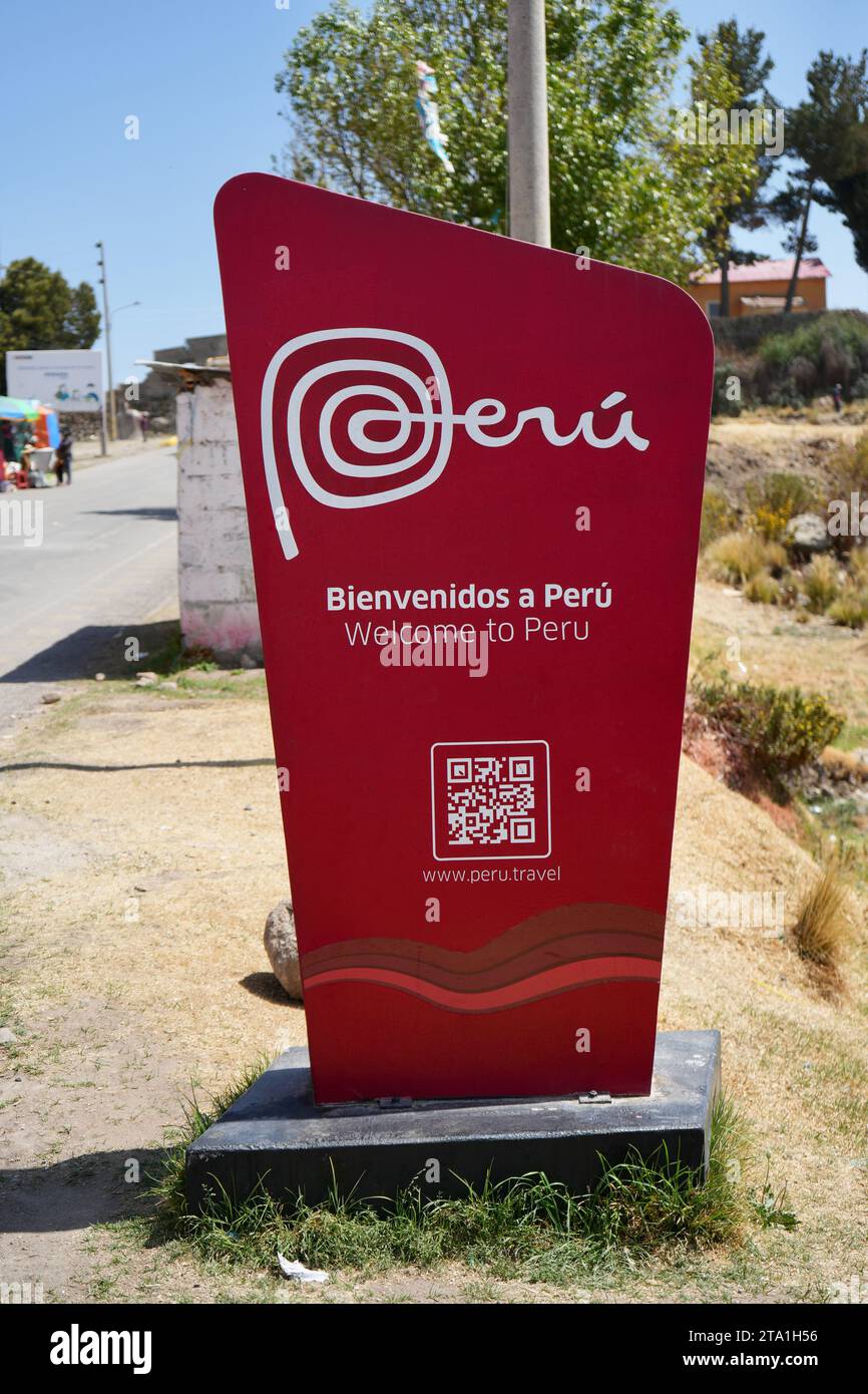 to Peru sign close to the Bolivian Border. Khasani,Peru