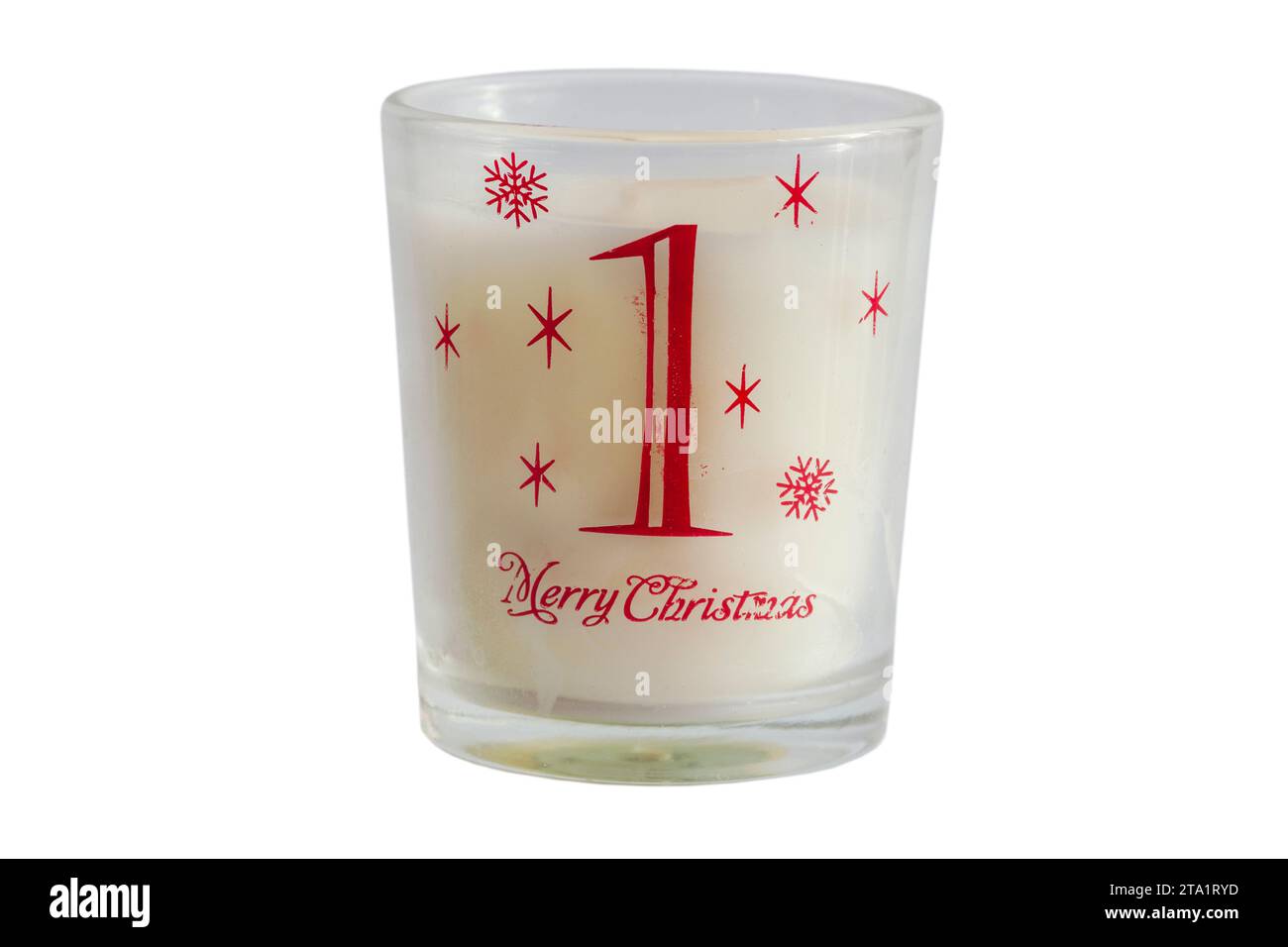 votive candle number 1 one from 12 days of Christmas votive candles set isolated on white background - Merry Christmas Stock Photo