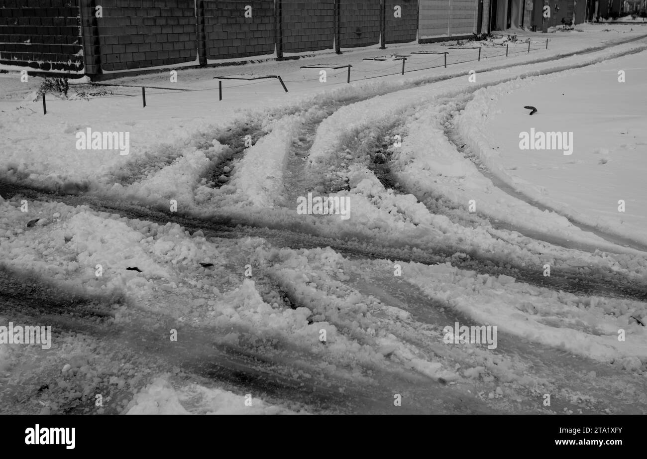 Snowy road in countryside. Drifts on an unplowed snowcovered country