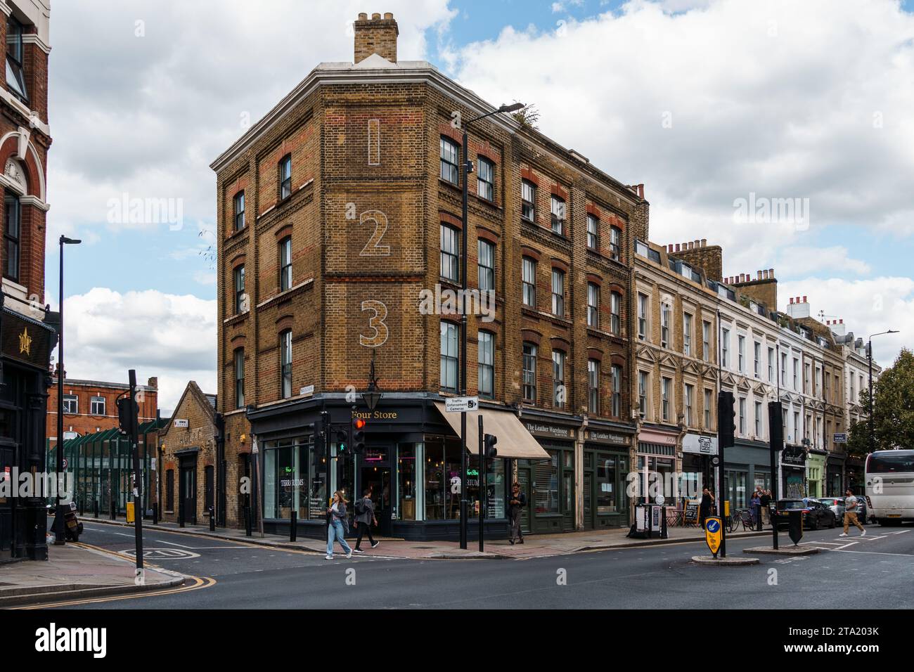 London, UK - August 25, 2023: Bethnal Green Road. It is a street located in Shoreditch, near Brick Lane. Four Store terrarium specialist store Stock Photo