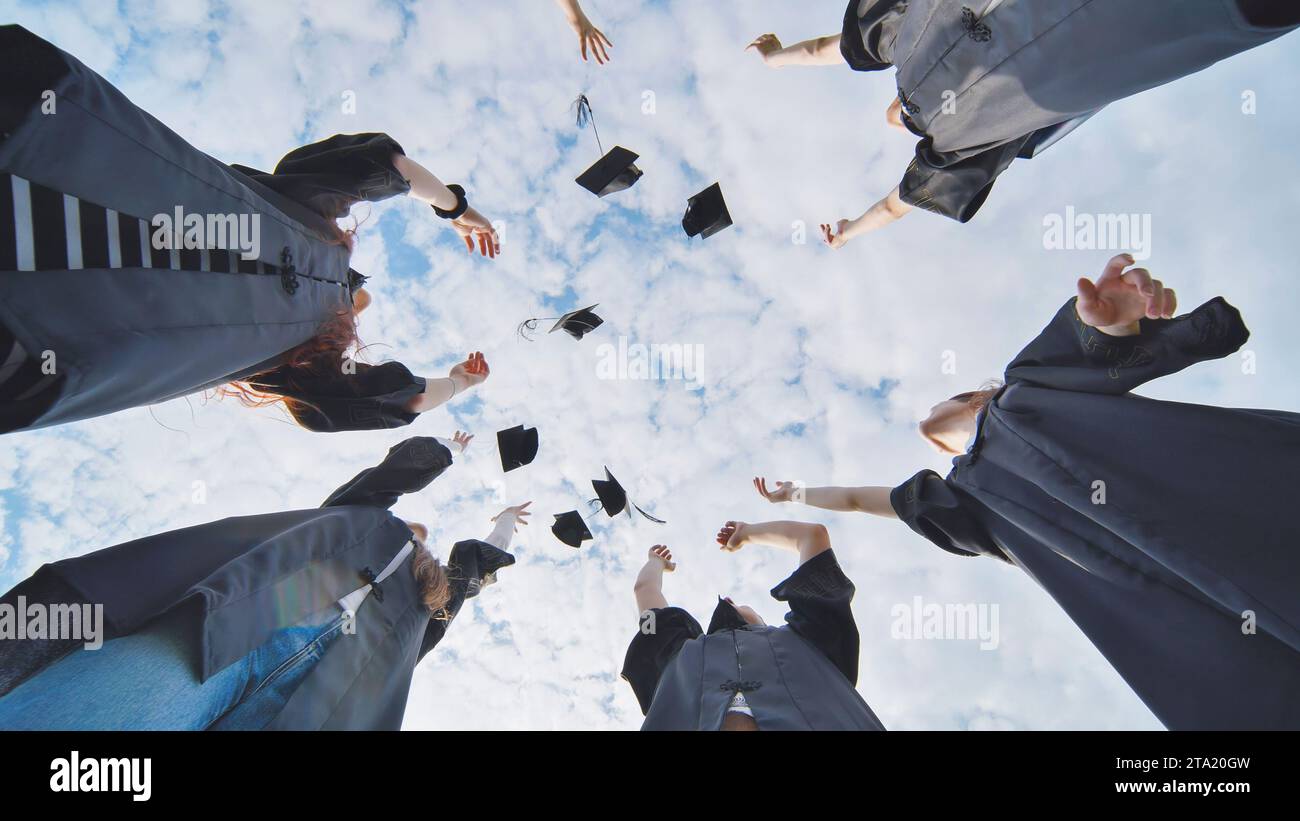 Graduation Caps Thrown in the Air Stock Photo Alamy