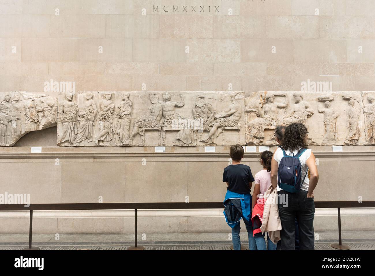 London, UK. August 2nd 2023 The Elgin Marbles, a collection of Greek sculptures from the Parthenon in Athens on display in the British Museum, London, Stock Photo