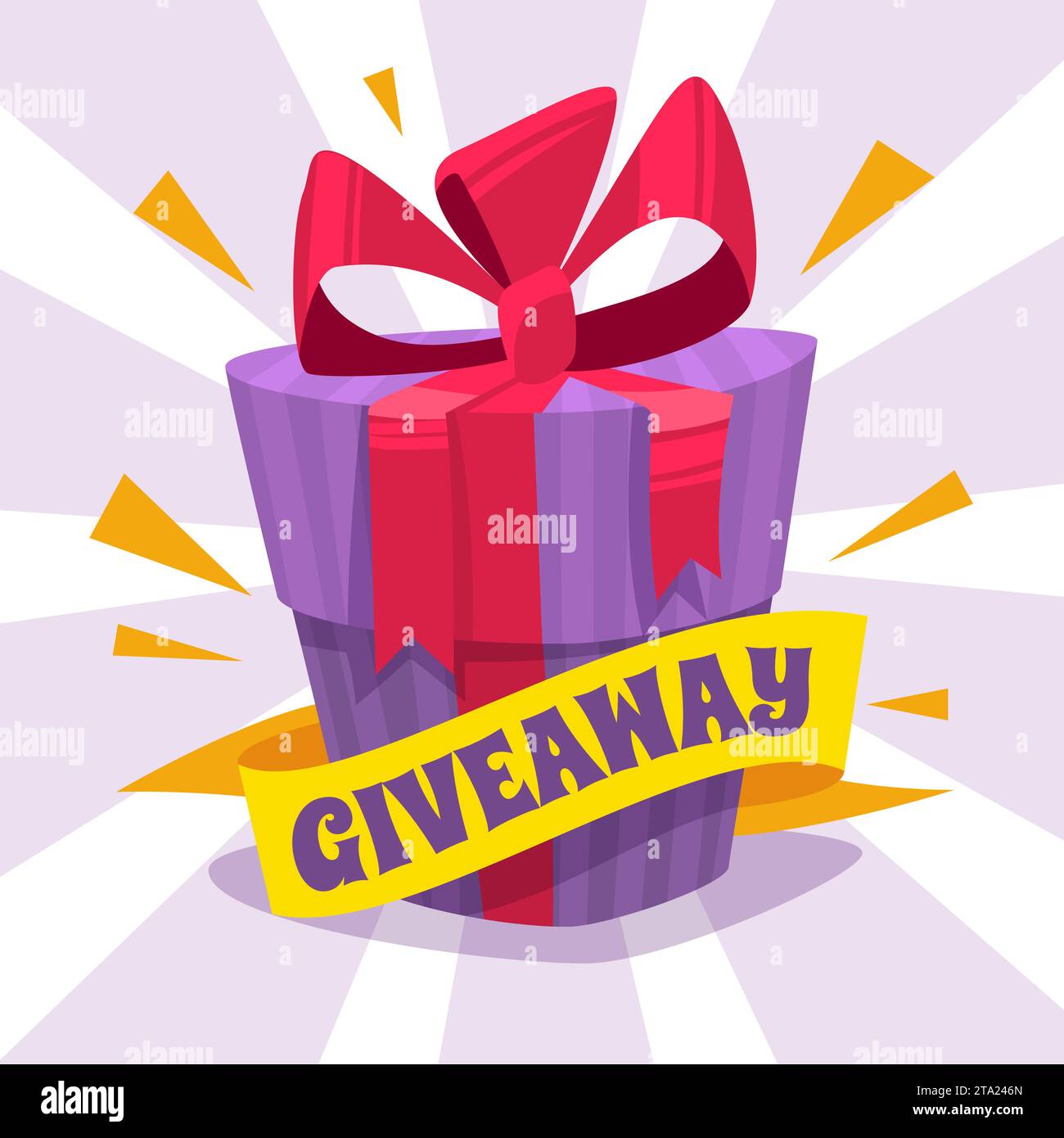 Giveaway winner poster. Gift box with ribbon and bow, lettering text