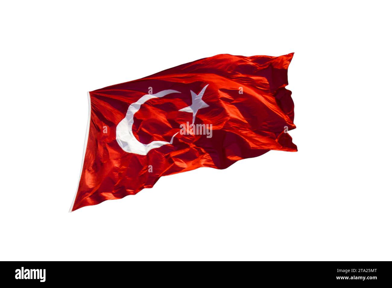 National Flag Republic of Turkey. White crescent moon and star on red turkish flag Stock Photo
