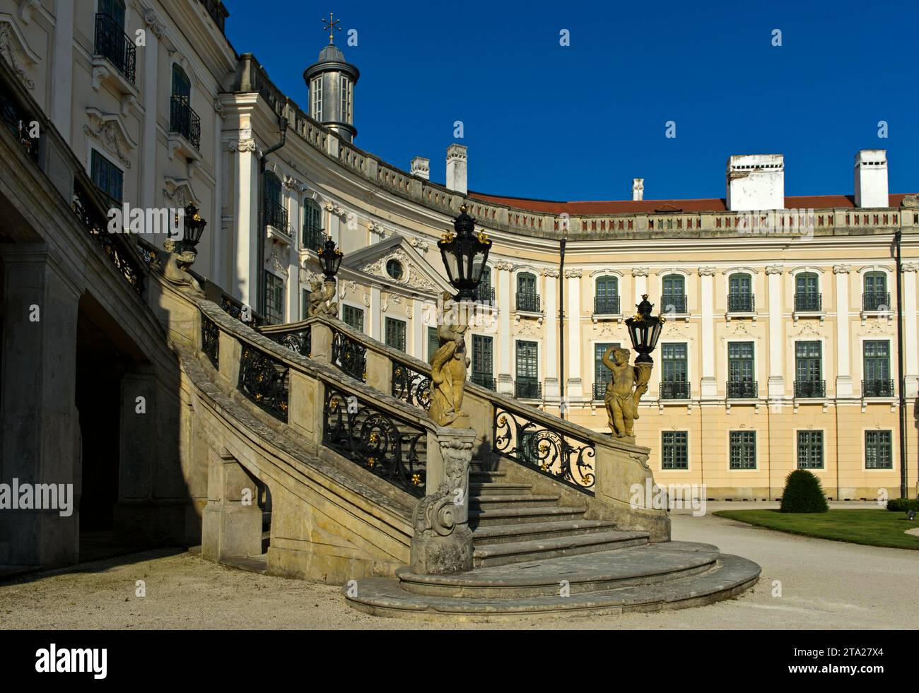 Grand staircase to the main wing, Eszterhazy Castle, also known as Eszterhaza Castle or Fertoed Castle, Esterhazy, Fertoed, Hungary Stock Photo