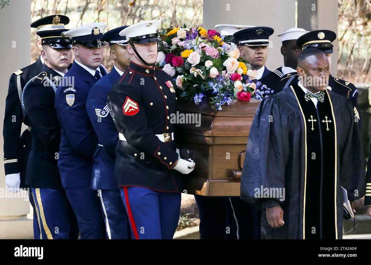 An Armed Forces Body Bearer Team Carries The Casket Of Former First an-armed-forces-body-bearer-team-carries-the-casket-of-former-first