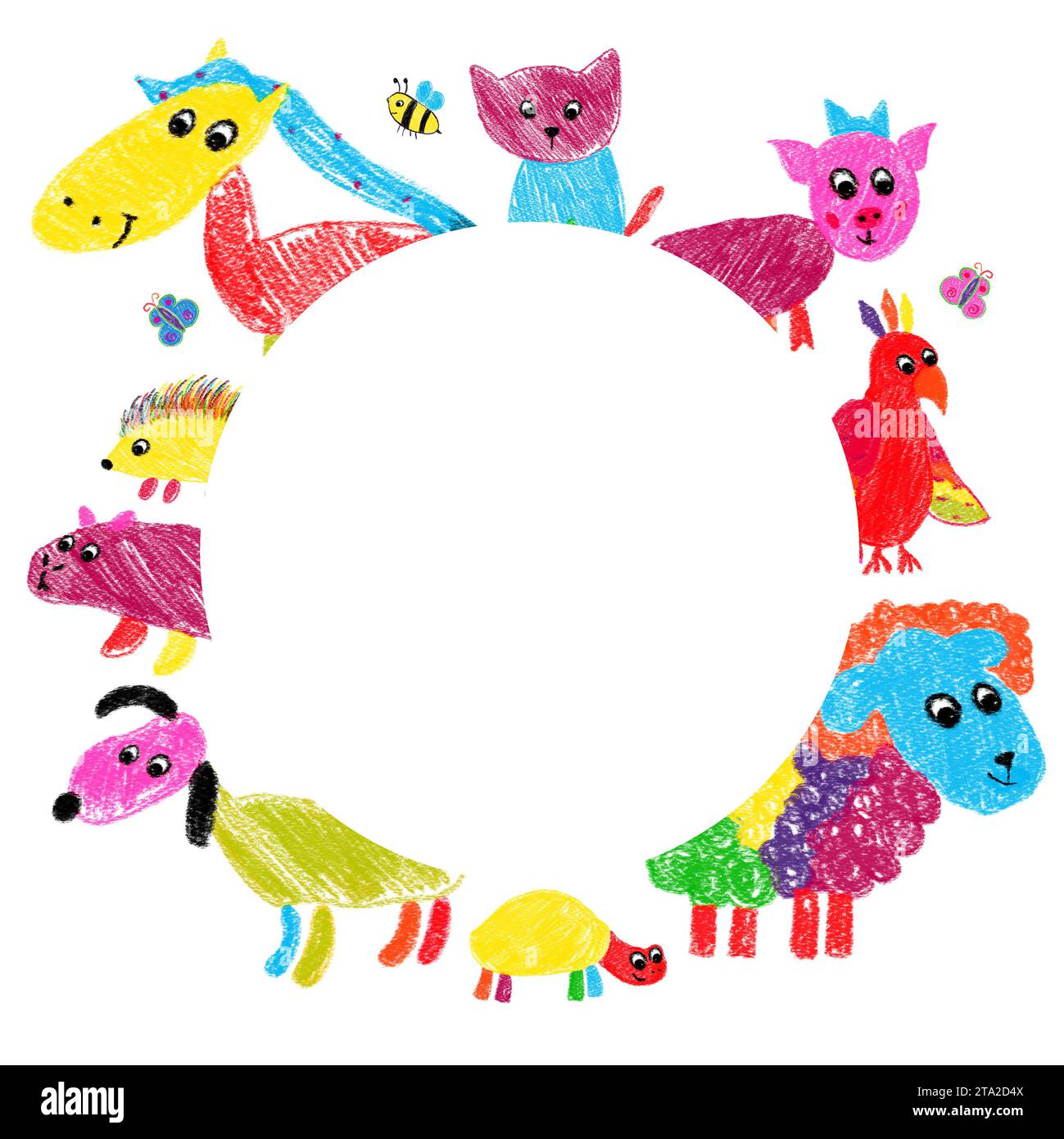 Frame of hand-drawn children's pet animals on a white background. Sheep ...