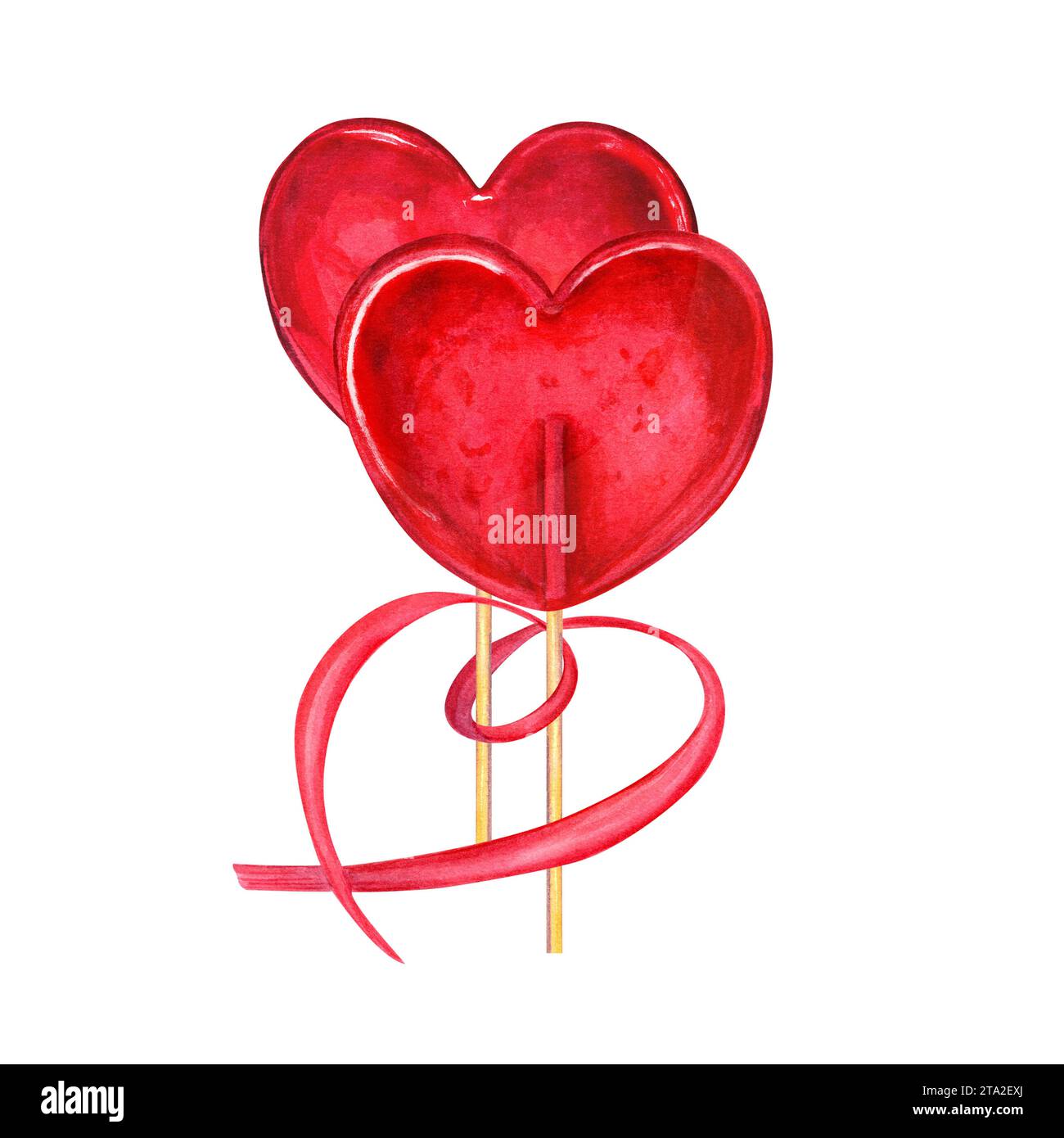 Bright red caramels in the shape of heart decorated with red ribbon