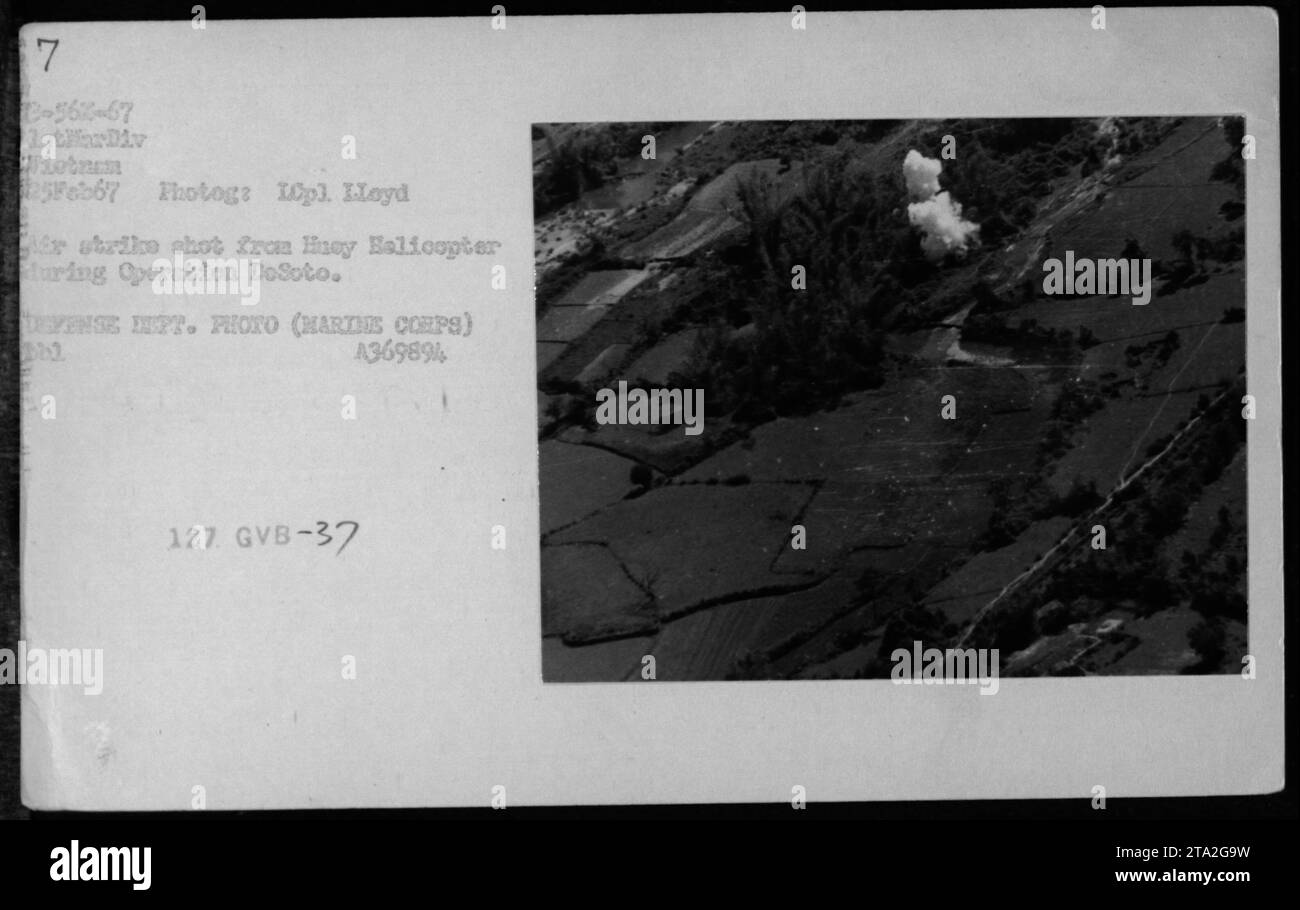 Crew members capture an air strike moment on February 25, 1967, during