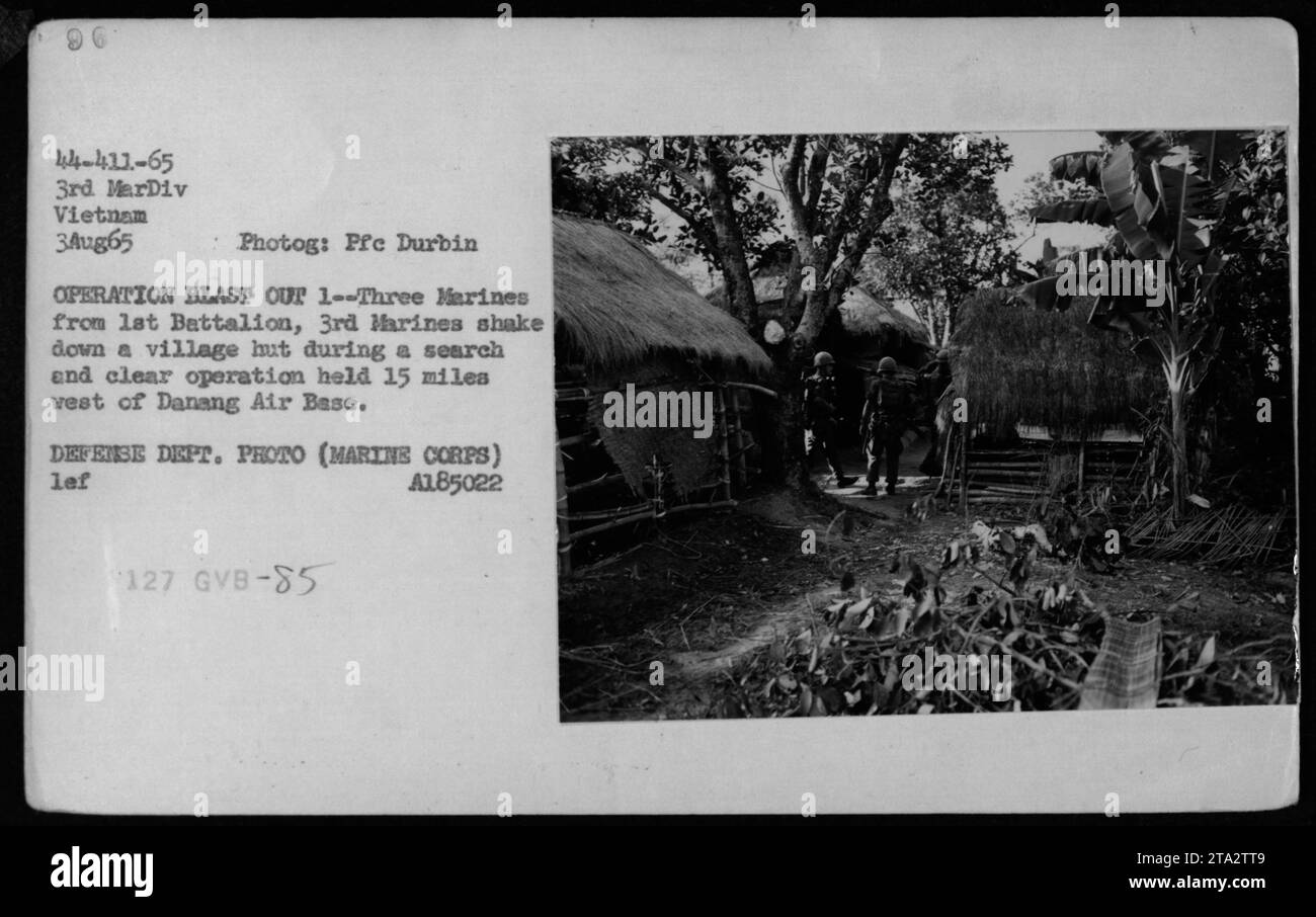 In this photograph taken on August 3, 1965, during Operation Blast Out, three Marines from the