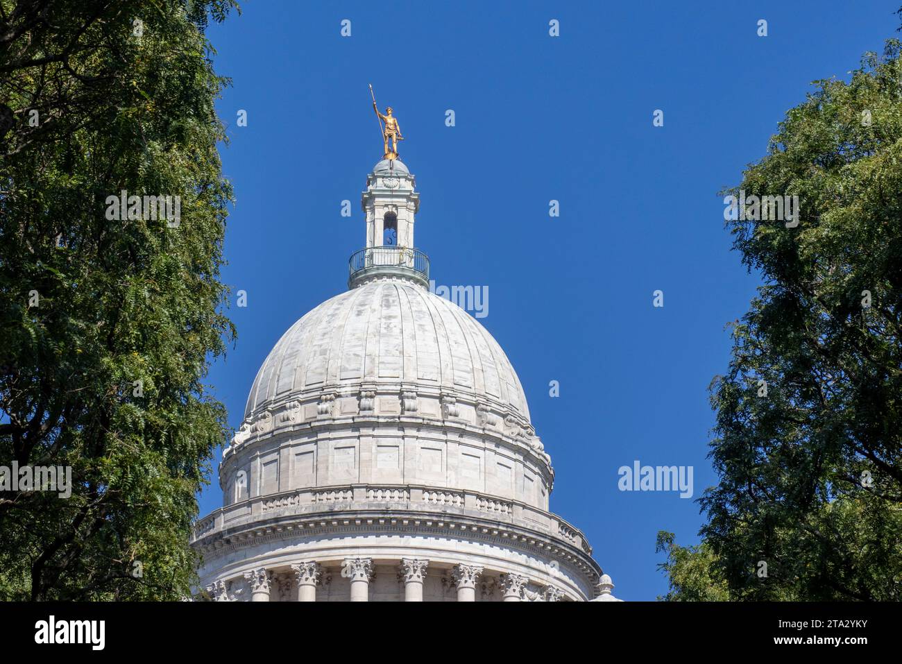 The Rhode Island State House, the capitol of the state of Rhode Island, is located in downtown  Providence. Stock Photo