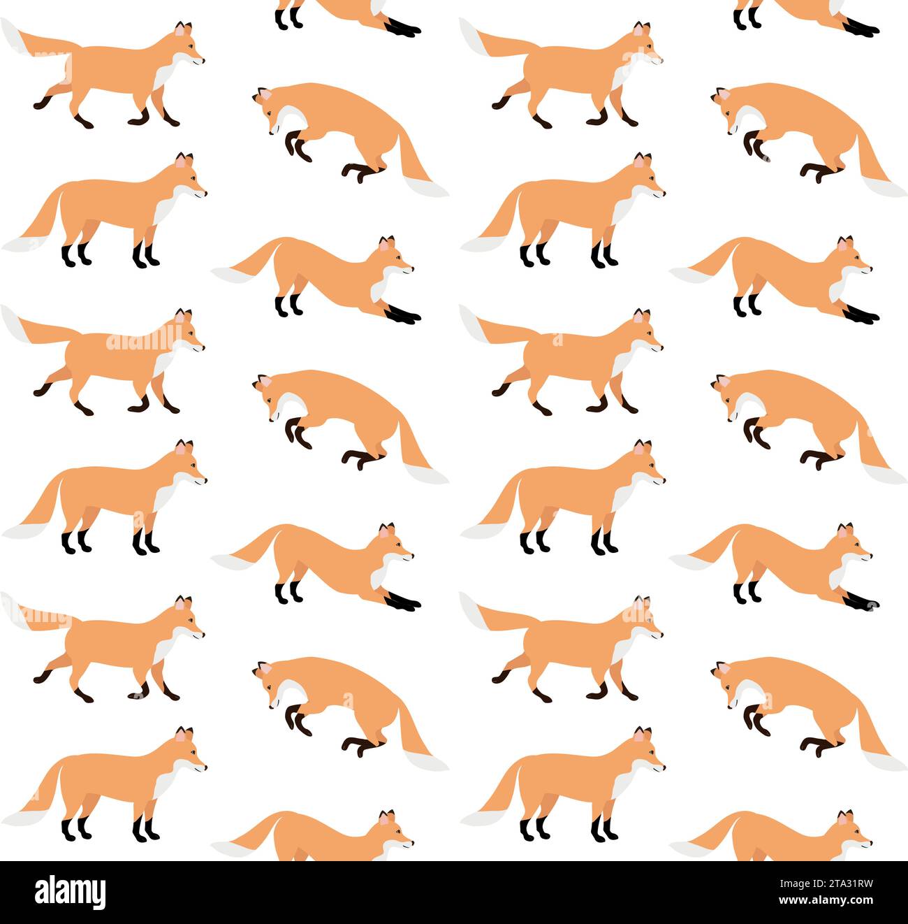 Vector seamless pattern of flat hand drawn fox isolated on white background Stock Vector