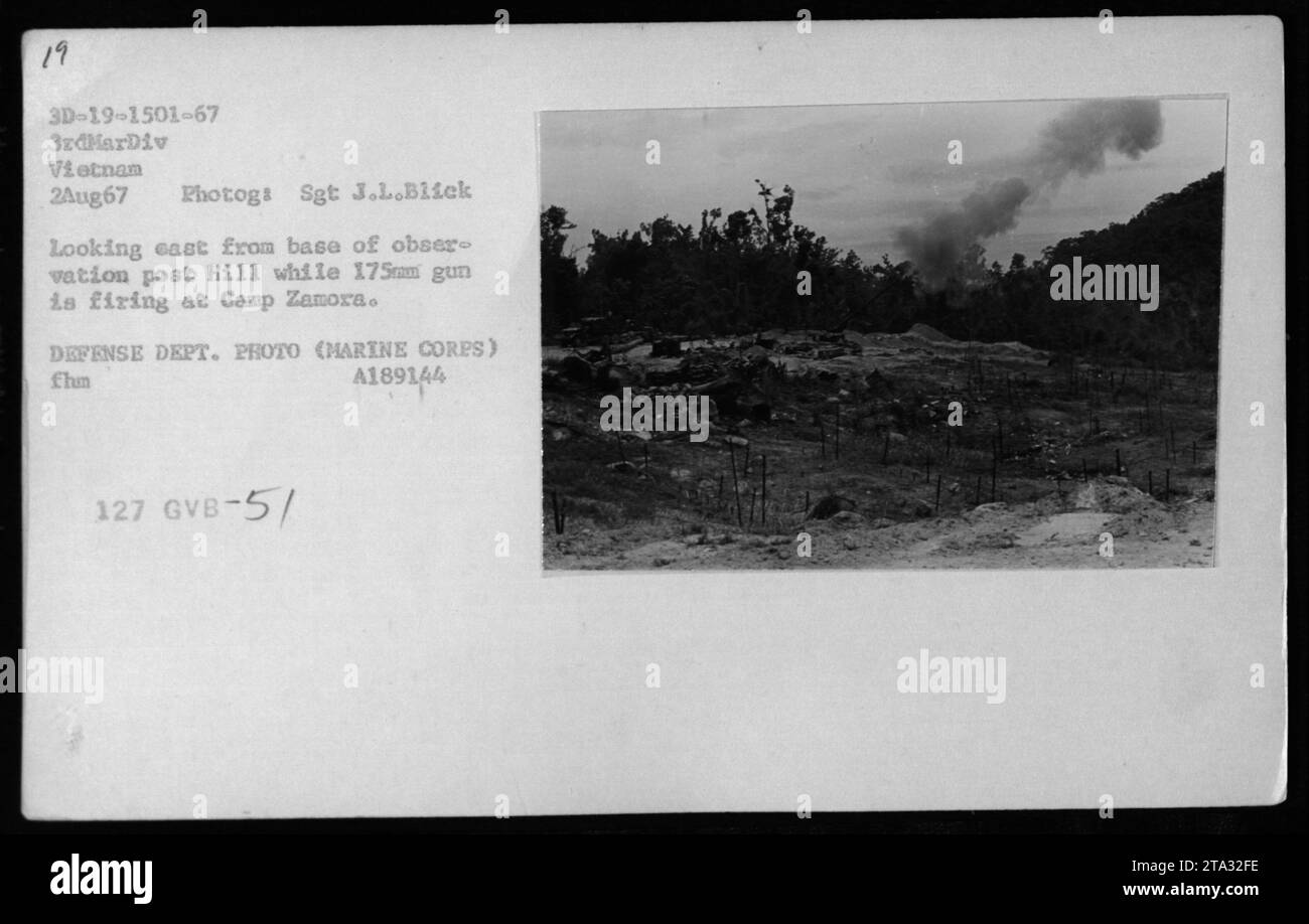 Artillery firing from base of observation post Hill, 2nd August 1967