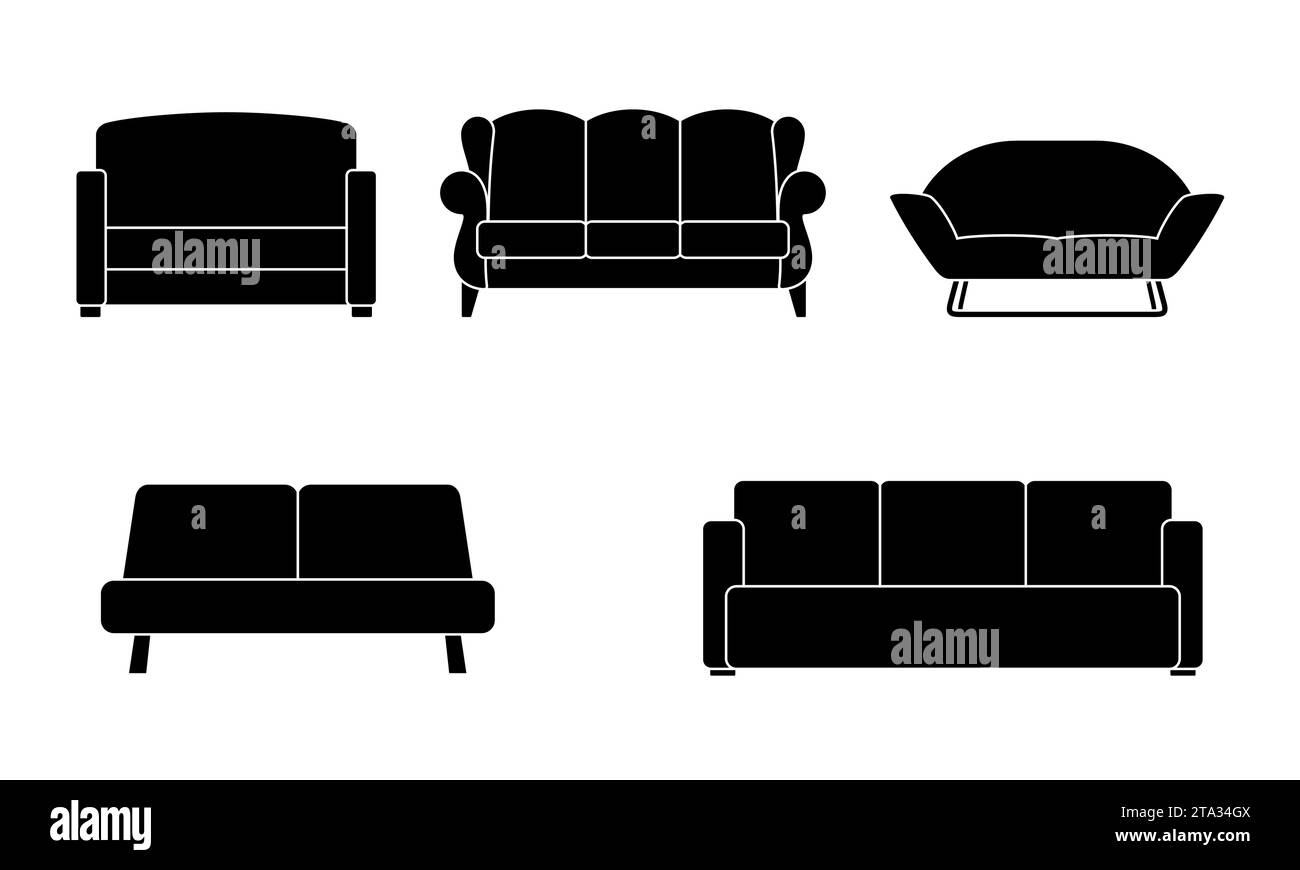 Set of different sofas icons. Collection soft furniture types