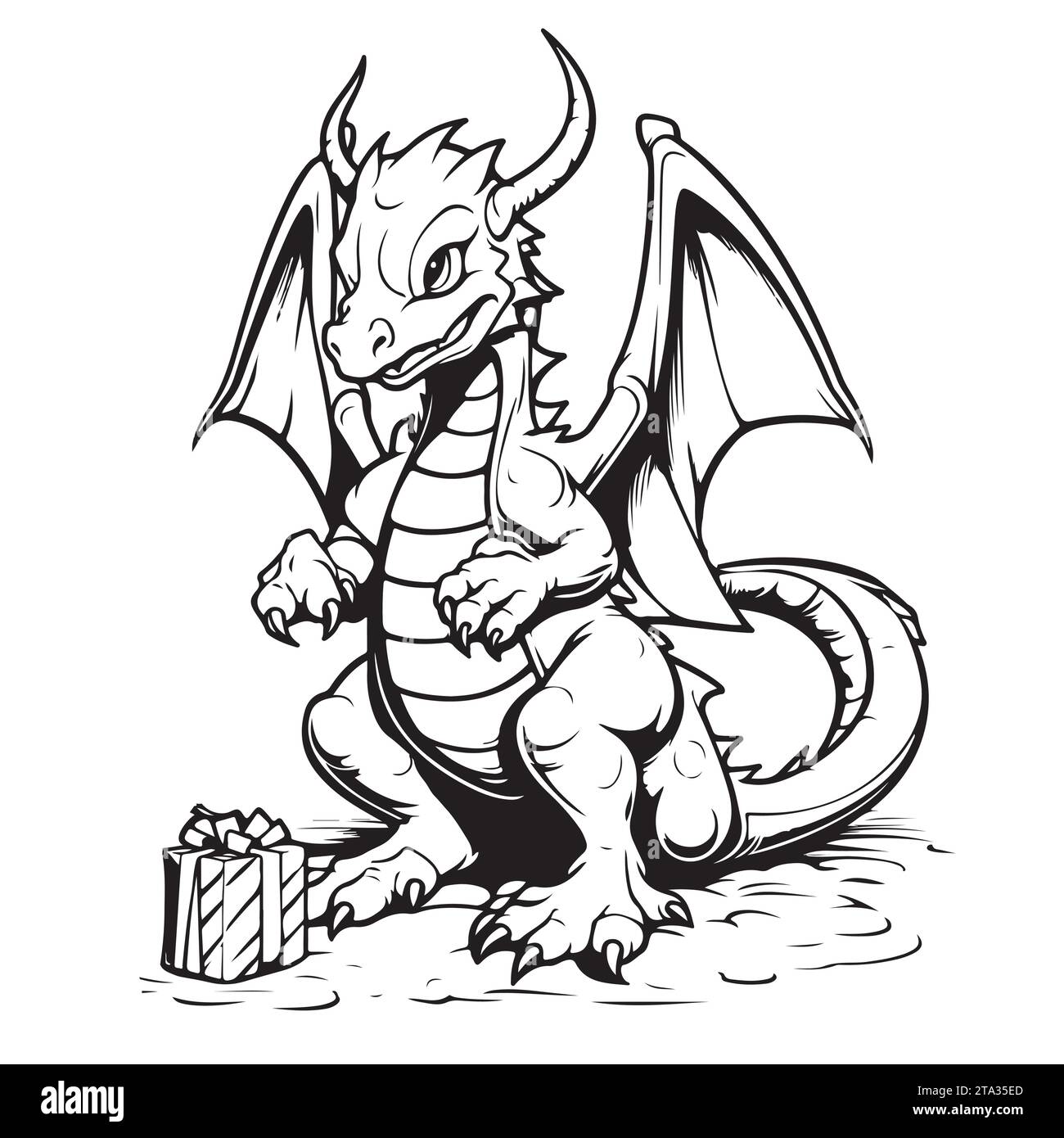 Cute dragon with Christmas present box. Symbol of Chinese New Year 2024