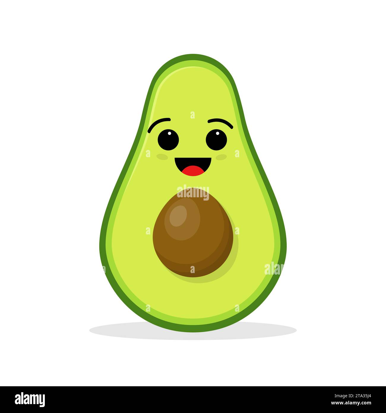 Cute funny green kawaii avocado with smile isolated on white background
