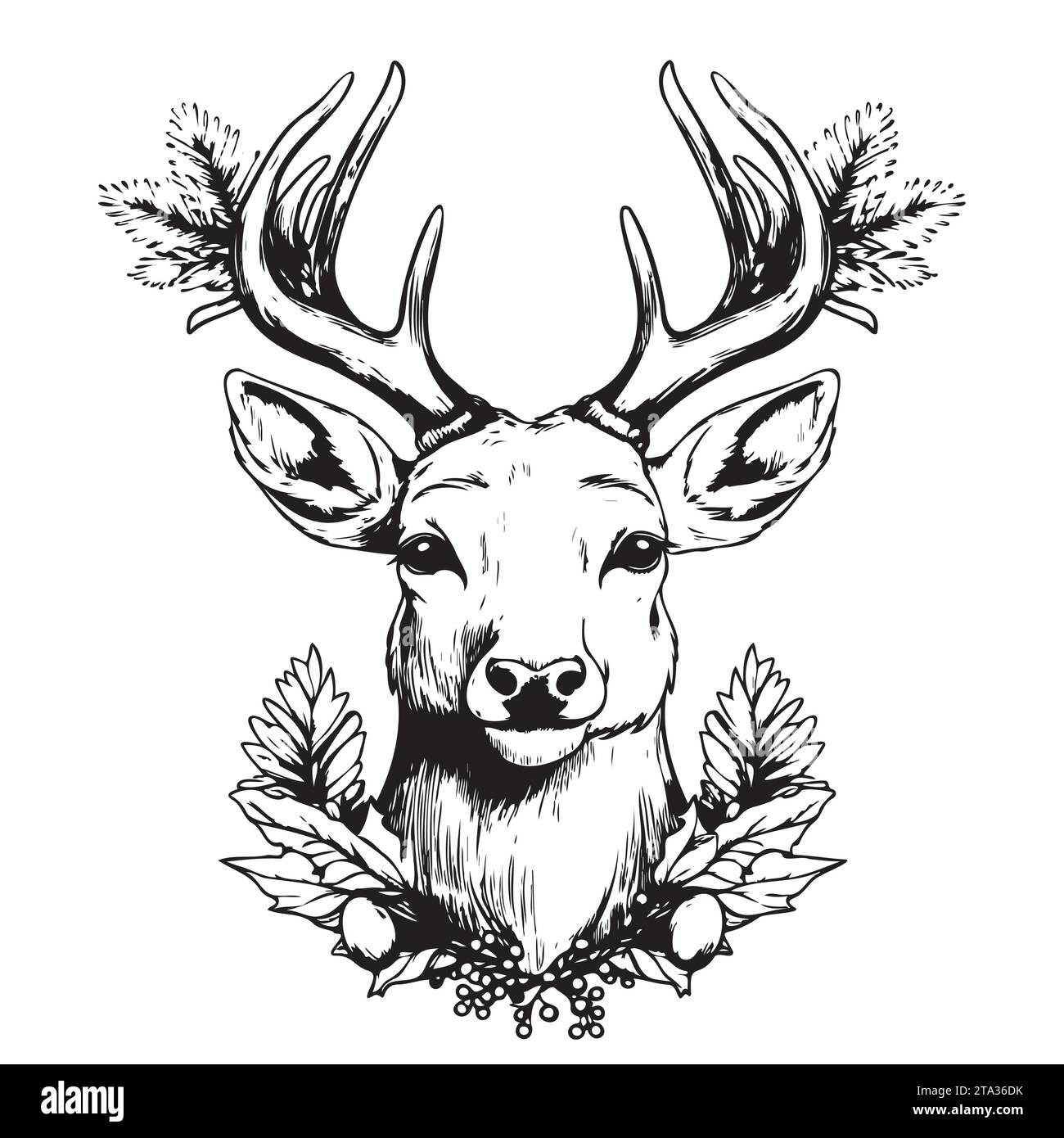 Deer, reindeer or elk isolated sketch of wild mammal animal. Brown stag of adult deer with large antlers for hunting sport club or zoo symbol, forest wildlife themes design Stock Vector
