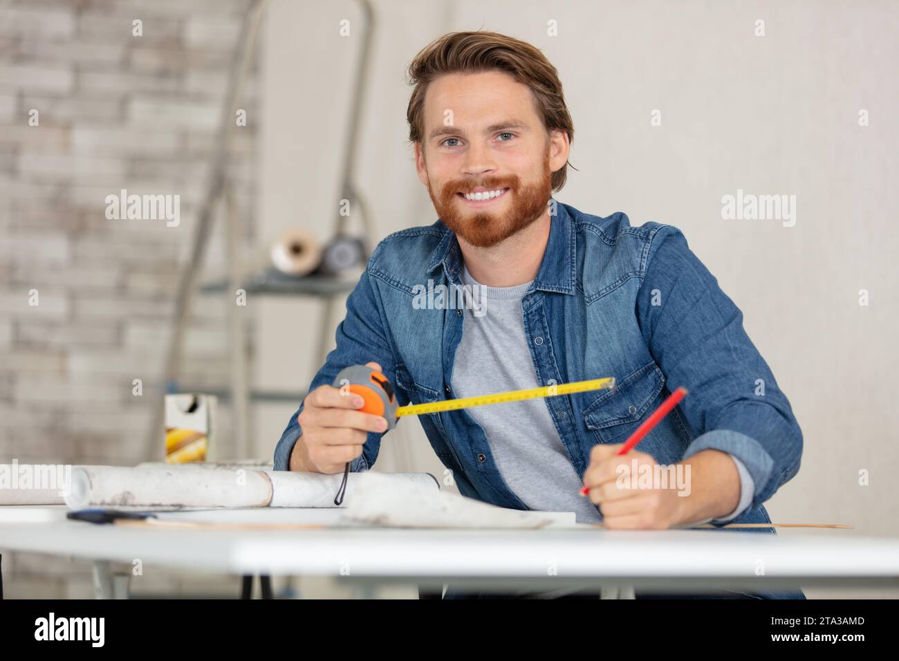 Curated visual reference: Fresh Look at Handyman Taking Measurement While Working On Renovation Of Apartment