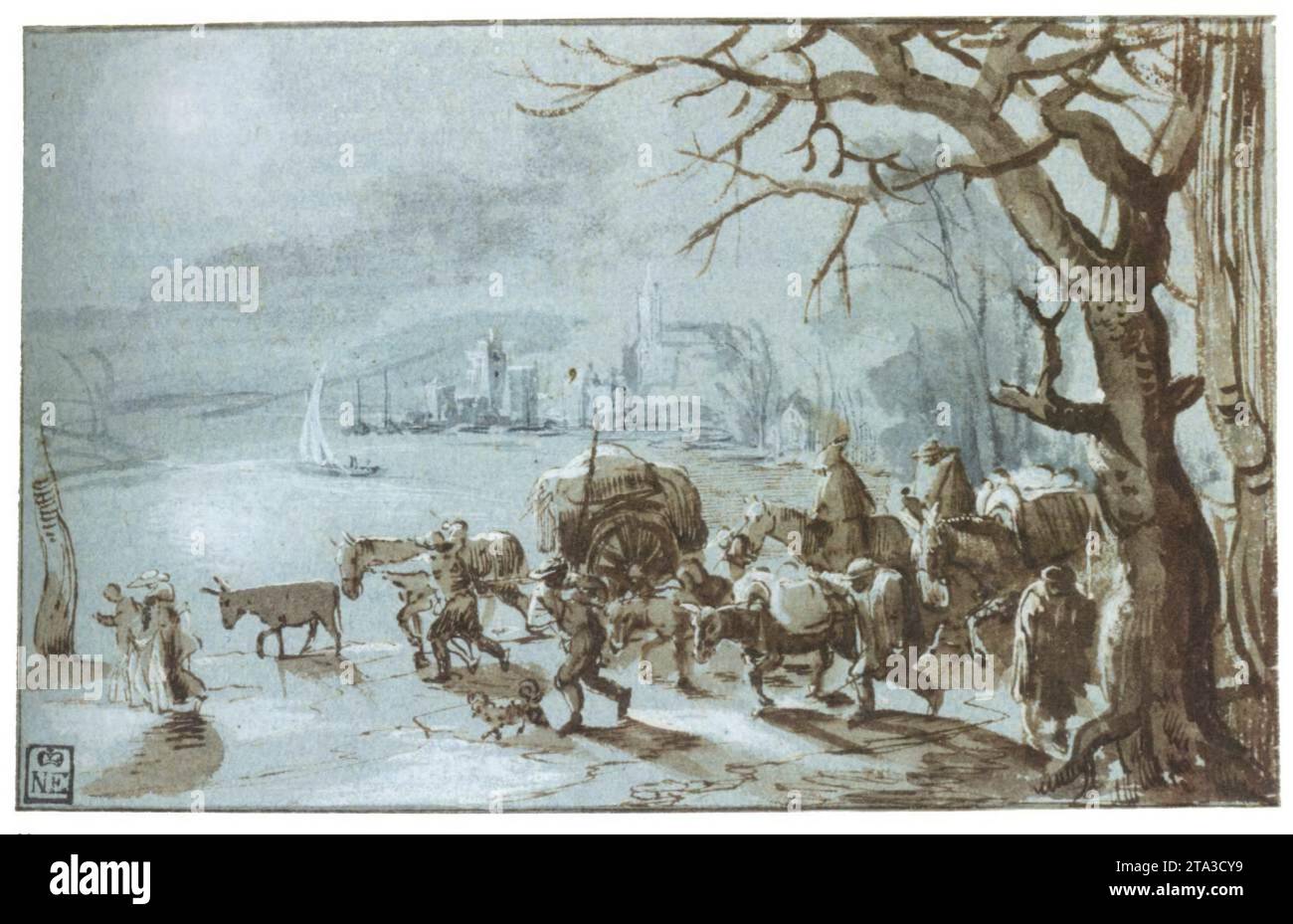 Winter Landscape with Travellers c. 1561 by Jan The Elder Brueghel Stock Photo