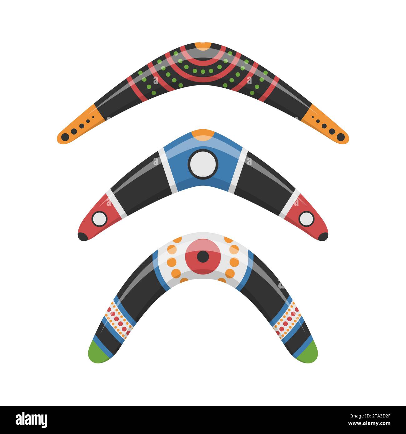 Traditional wooden boomerang of different shapes icons set isolated on