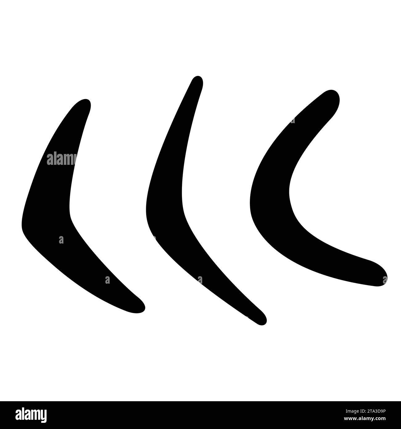 Traditional wooden boomerang silhouette of different shapes icons set