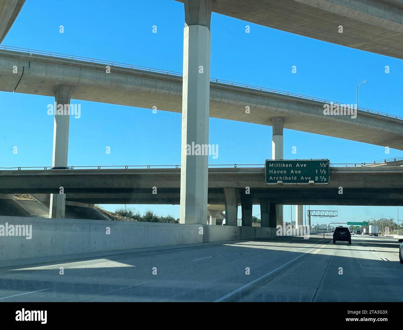 Complex freeway overpasses over the 10 freeway east of Los Angeles, California, USA Stock Photo