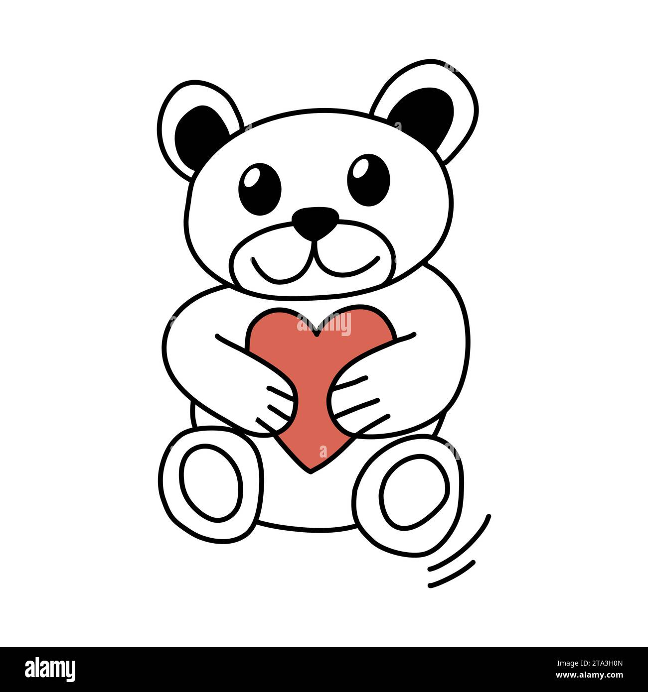 Toy bear holding a heart in his paws, doodle vector illustration Stock