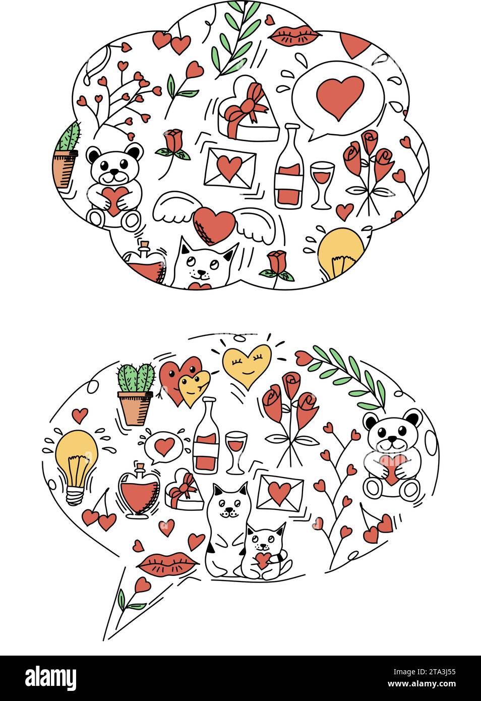 Romantic doodle for Valentines Day, vector illustration, speech bubble form. Stock Vector