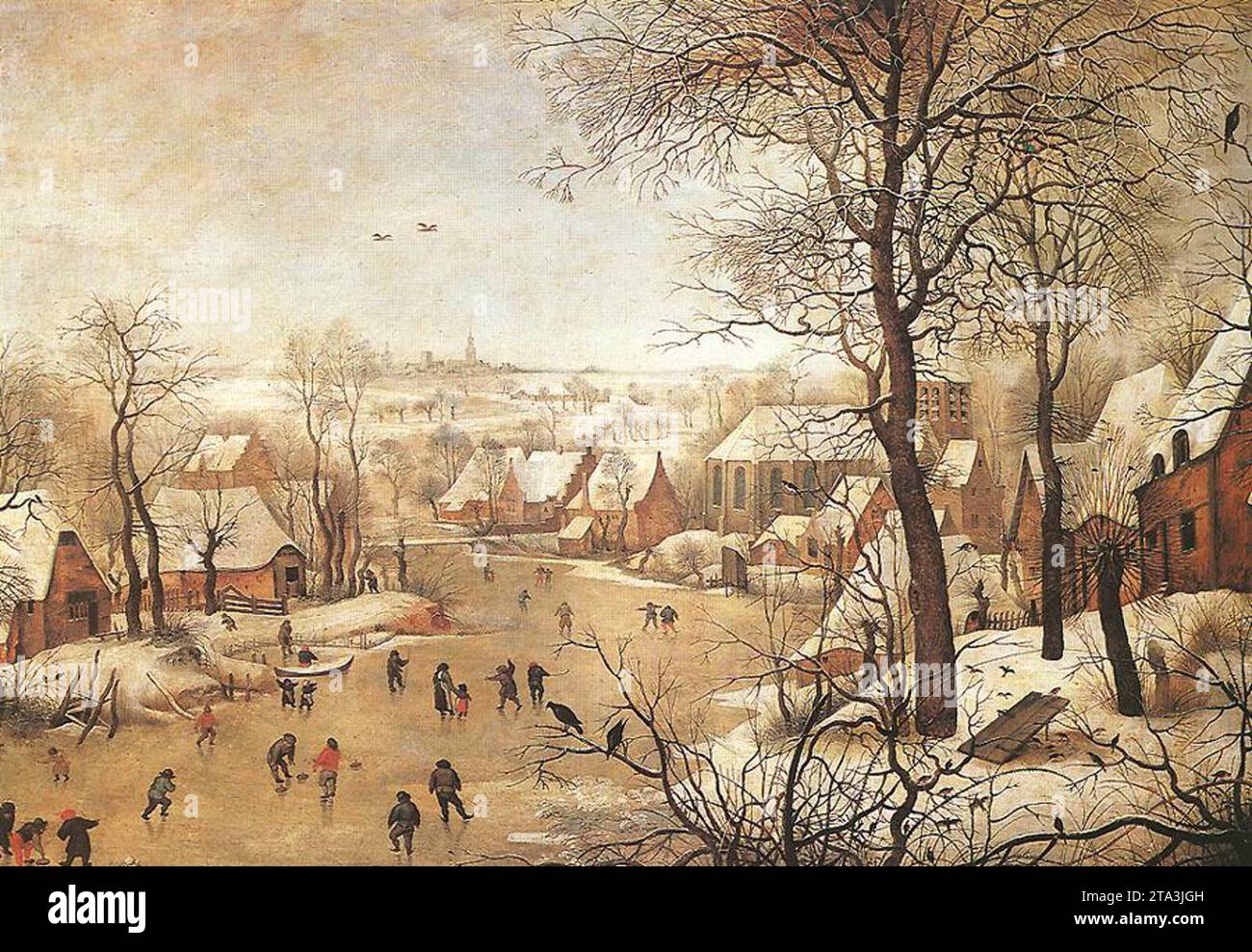 Winter Landscape with a Bird-trap - by Pieter The Younger Brueghel Stock Photo