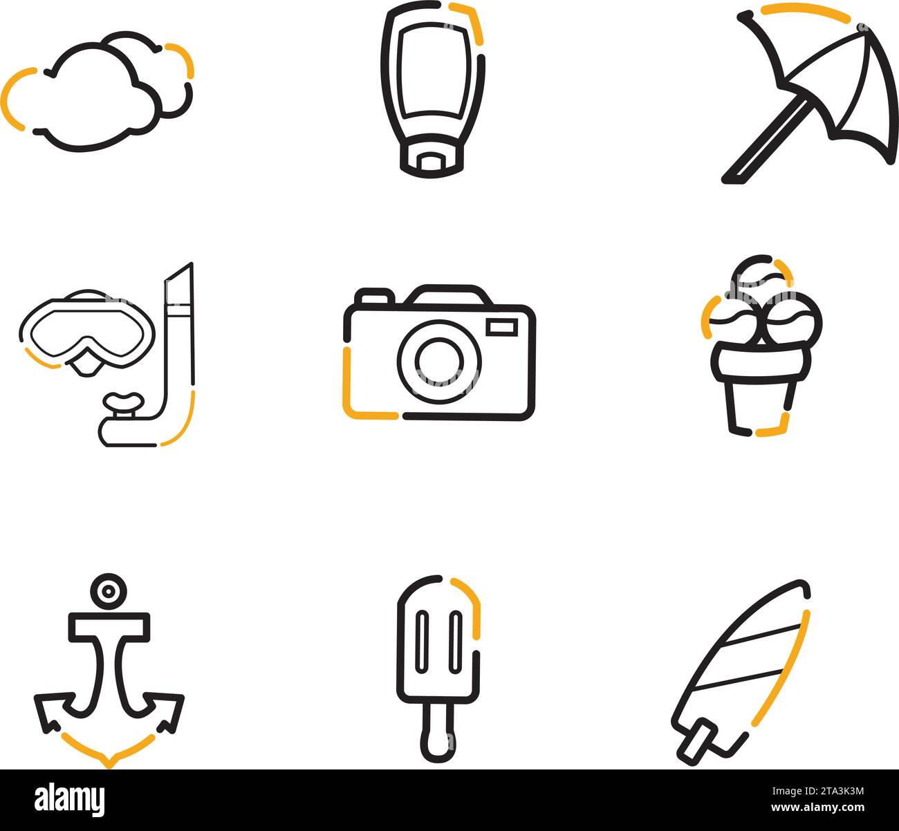 Set of different summer icons Flat design Vector Stock Vector
