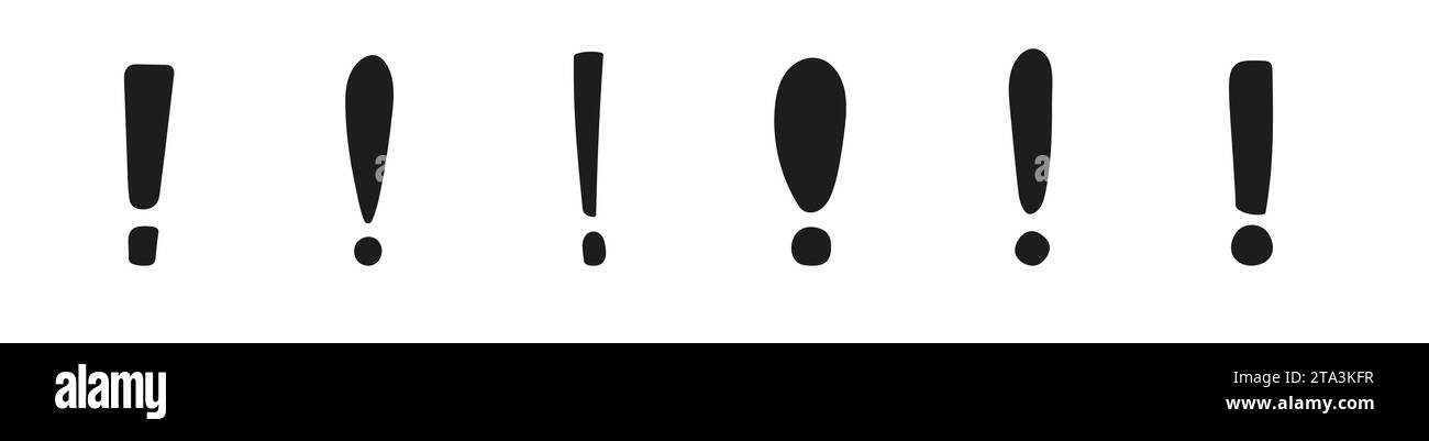 Hand drawn solid exclamation mark. Black silhouette exclamation mark ...