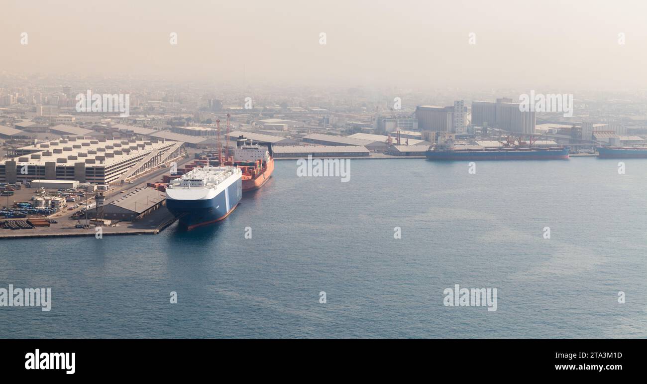Jeddah Islamic Seaport aerial view with moored cargo ships Stock Photo Alamy