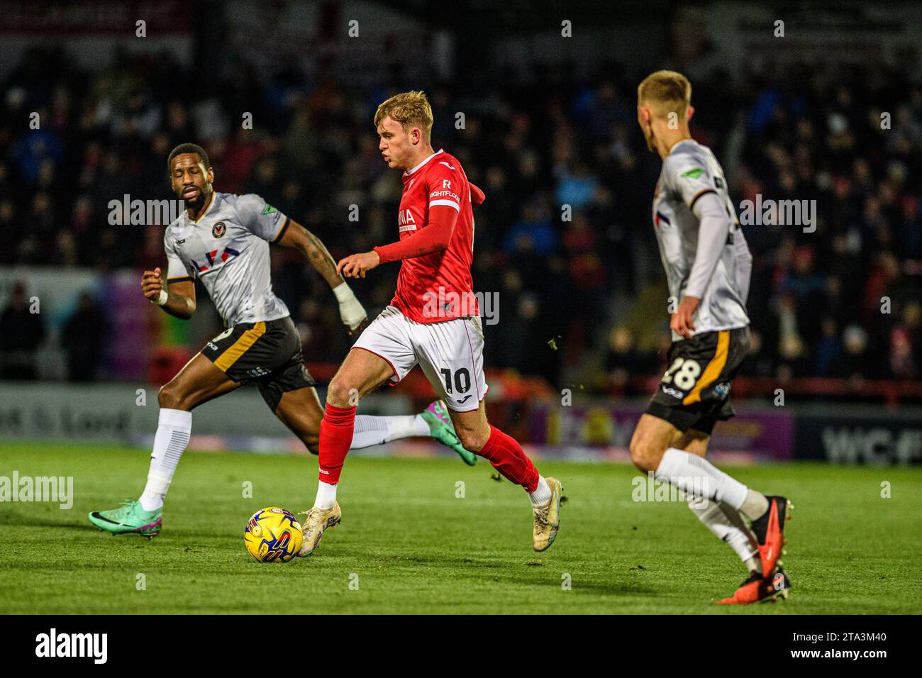Morecambe's JJ McKiernan makes run during the Sky Bet League 2 match between Morecambe and Newport County at the Globe Arena, Morecambe on Tuesday 28th November 2023. (Photo: Ian Charles | MI News) Credit: MI News & Sport /Alamy Live News Stock Photo