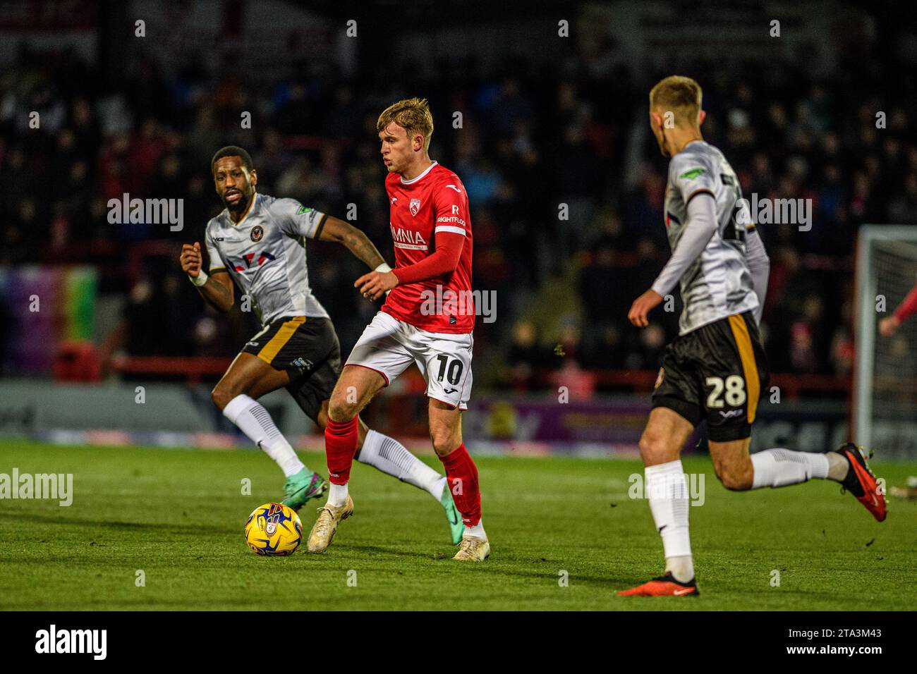 Morecambe's JJ McKiernan makes run during the Sky Bet League 2 match between Morecambe and Newport County at the Globe Arena, Morecambe on Tuesday 28th November 2023. (Photo: Ian Charles | MI News) Credit: MI News & Sport /Alamy Live News Stock Photo