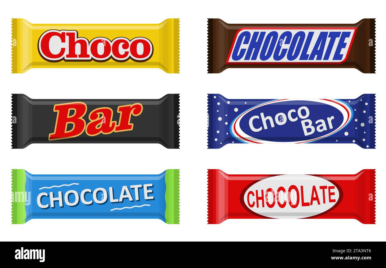 Chocolate bar of candy bar set isolated on white background. Sweets