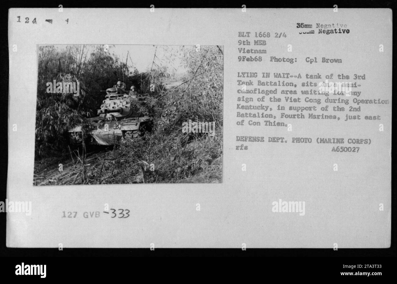 A tank from the 3rd Tank Battalion lies in wait during Operation